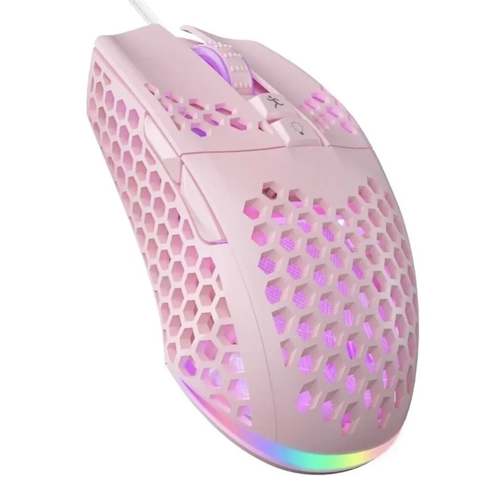 Solakaka SM900 Pink Wired Gaming Mouse With Honeycomb Shell